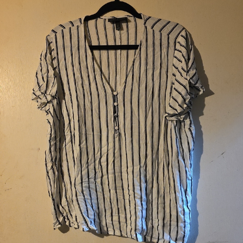 Lane Bryant Black and White Striped Blouse